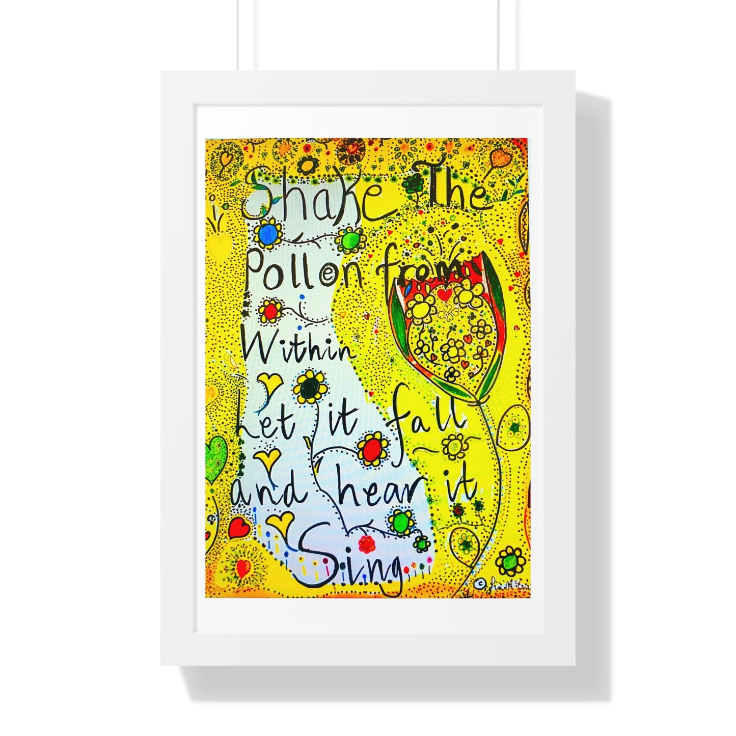 Framed poster -original picture and words 'Shake the pollen' by Fin Mc Crudden